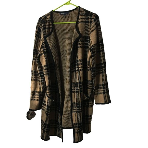 ADRIENNE VITTADINI BROWN/BLACK PLAID OPEN FRONT CARDIGAN WOMENS SIZE XL - Picture 1 of 4